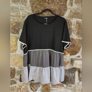 BloomChic Black and Gray Color Block Blouse